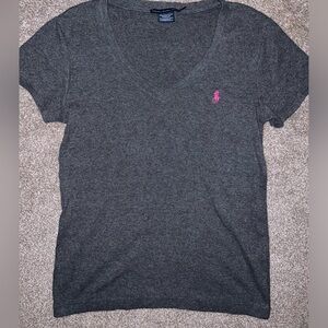 Ralph Lauren Sport Gray Knit Pink Pony Crew Neck T Shirt Short Sleeve Large L